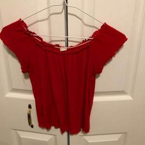 Off-shoulder Red Shirt